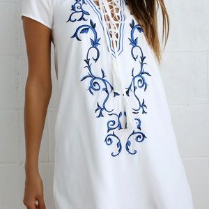Lulu’s Down In Kokomo Ivory Embroidered Shift Dress